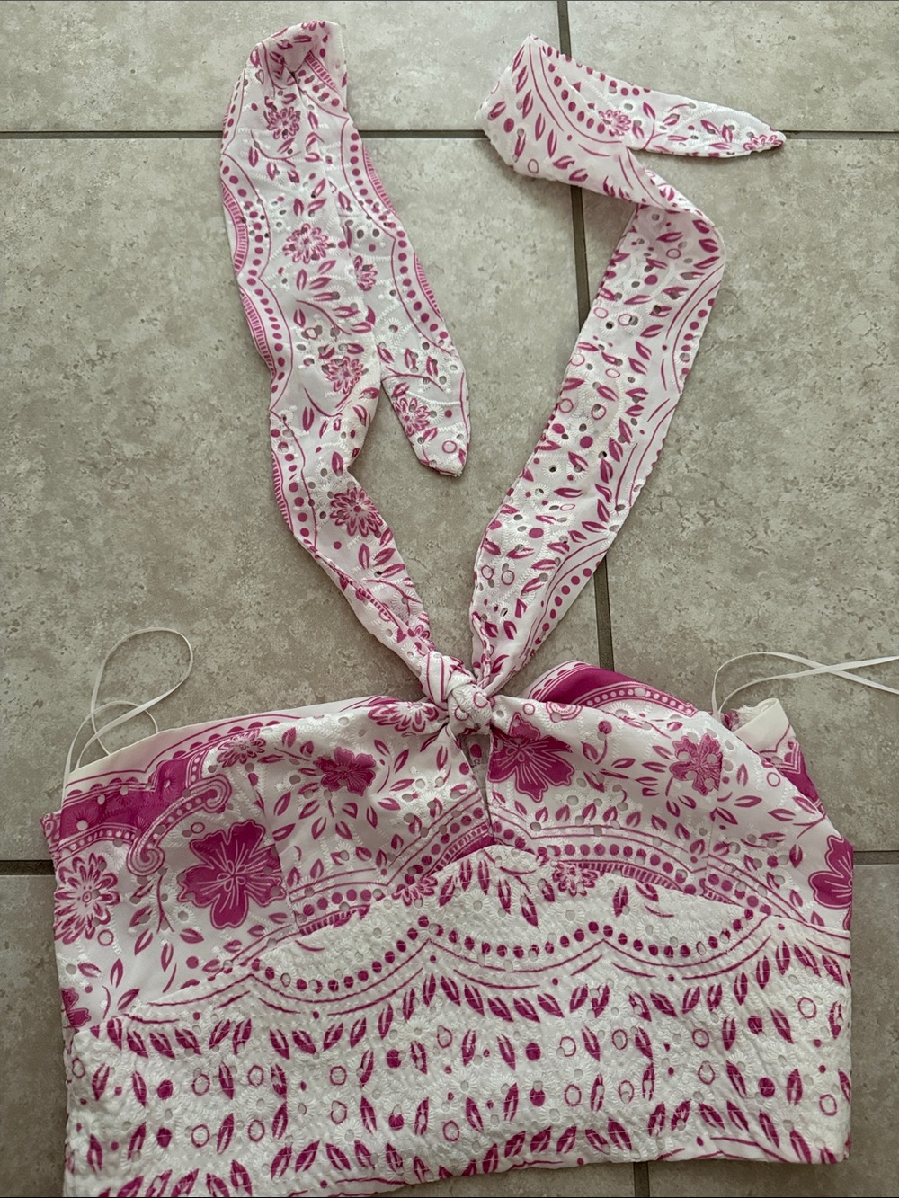 The Vintage Shop Pink and White Bandana Halter Crop Top
